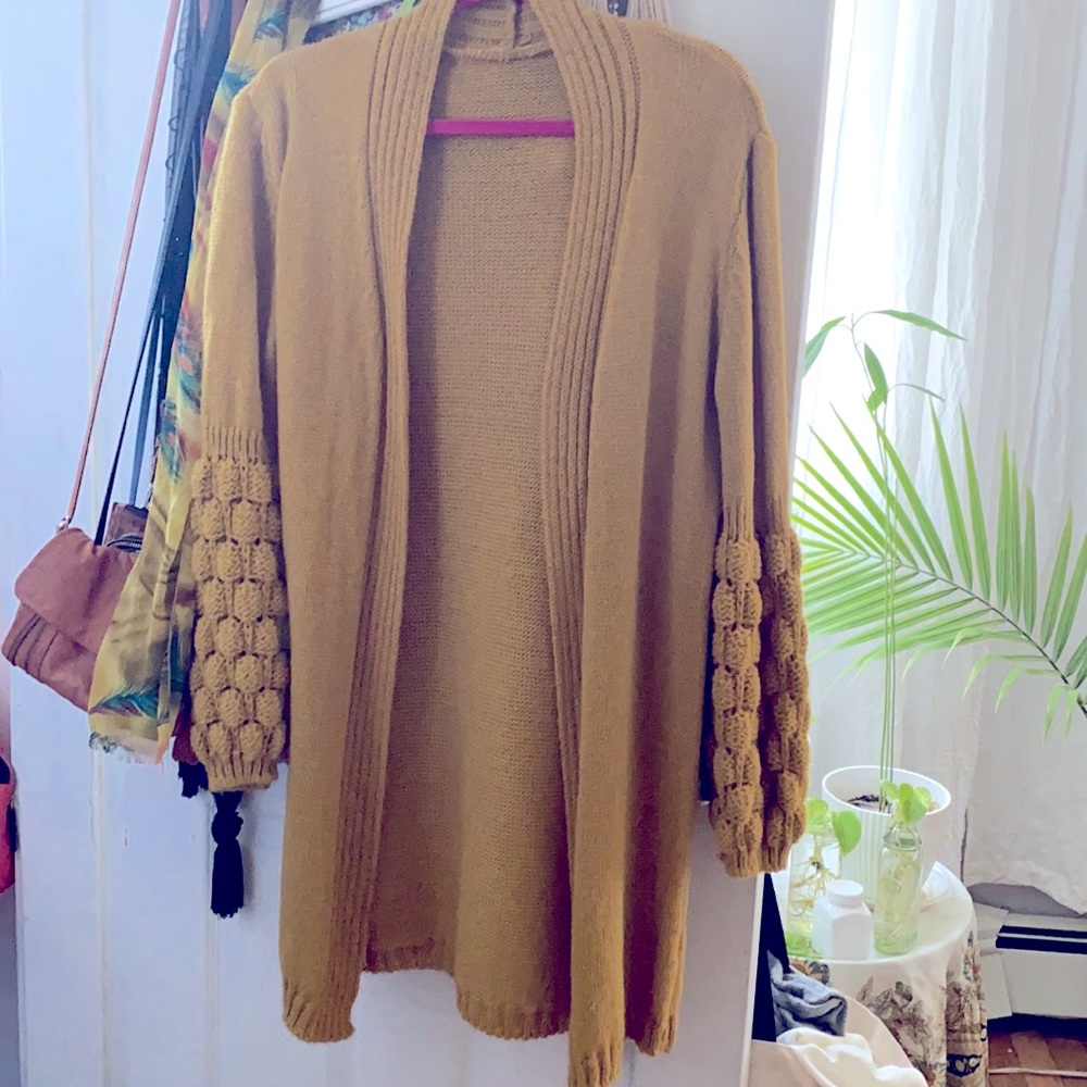 Mustard Yellow Puff Sleeve Cardigan